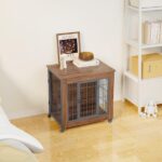 27.2" Dog Crate Furniture with Wheels for Small Dogs, Heavy Duty Dog Kennel Indoor with 2 Doors, Wooden Pet Cage End Table, Double-Doors Sturdy Metal Dog Cage for Anxiety Dog - Image 6