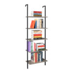 5-Shelf Wood Ladder Bookcase with Metal Frame, Industrial 5-Tier Modern Ladder Shelf Wood Shelves,Gray - Image 4