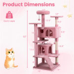 52" Tall Cat Tree Tower with Perches & Condos, Multi-Cat Playground with Scratching Posts (Pink) - Image 6