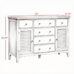 White Adjustable Shelves Sideboard – Buffet Cabinet with Storage Drawers, Rubber Wood Top Coffee Bar - Image 3