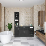 MDF With Triamine One Door One Drawer Three Compartments High Cabinet Bathroom Wall Cabinet Black - Image 16