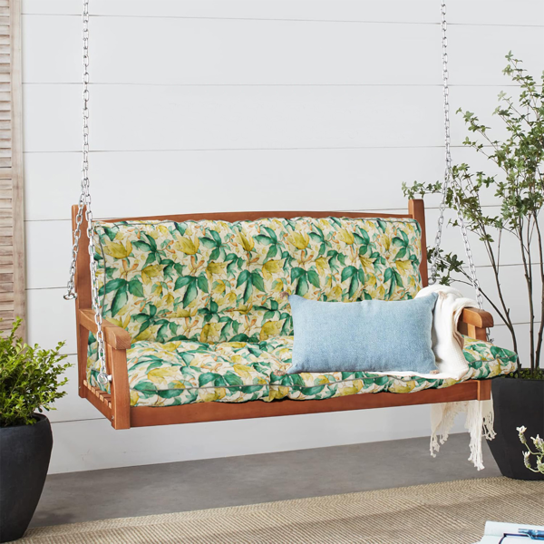 Outdoor Swing Cushions 63 Inch, Waterproof 4" Thick Porch Swing Cushion Replacement with Backrest and Ties, Comfortable 2-3 Seat Pation Swing Pad for Backyard, Garden, Lawn, Outdoor Furniture clover