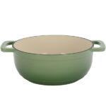 Cast iron 7.5QT cooking pot - Gradient green color - Includes two silicone gloves - Enamel pot - Image 4