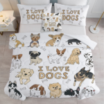 4 pcs Dogs Comforter Set, Cute Multi-Breed Dog Print Quilt Set, Pet Dog Lover Bedding with Pillow Shams, Cartoon Puppy Bedspread for Kids & Adults, White Background Dog Decor temu can only be self-picked up - Image 6