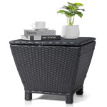 Outdoor PE Wicker Side Table with Storage, Small Patio Storage Bin Container for Hose Cushion Towel, Black - Image 26