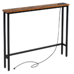 Same Code 75403889 39.4" Narrow Console Sofa Table with Power Outlets and USB Ports, Skinny Couch Table with Metal Frame and Charge Station with 4.9ft Extension Cord, Rustic Brown - Image 3