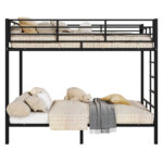 Black Twin Bunk Bed Square Tube High Guardrail Side Ladder Opening Iron Bed - Image 5
