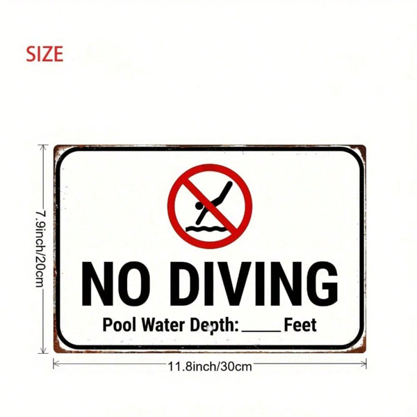 CIFbuy Vintage Iron Pool Safety Sign Anti-Diving Warning" Depth Indicator, Flat Metal Wall Decor For Swimming Pool WarikTok, WarikTok, t Self-pickup Logiopics