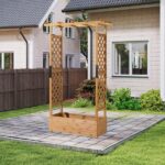 Raised Garden Bed with Trellis, Hanging Roof, Planter Box, Drainage Holes, Vertical Plant Container for Vine Climbing Plant Flower, Standing Wood Planter for Garden Patio Yard, Teak - Image 6