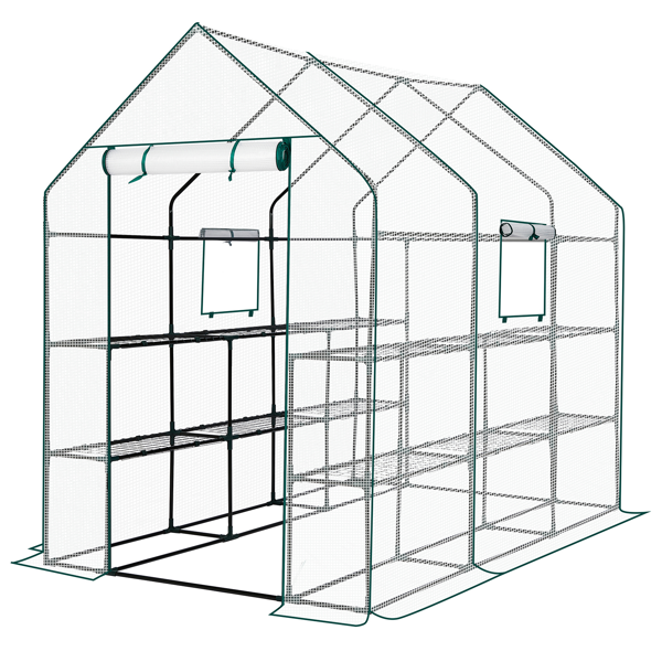 Large Walk-in Greenhouse with PE Cover & Side Windows, 12-Shelf Indoor Outdoor Portable Greenhouse for Garden Backyard, 56 x 85 x 77", White