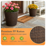 2-Piece PP Rattan Planter Set, 15” & 12” Tapered Square Flower Pots with Built-in Inner Pots & Drainage Holes for Indoor Outdoor Patio Garden - Image 8