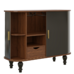 39" Fluted Liquor & Coffee Bar Cabinet with 6 Wine Racks and 3 Glass Holders, Mid-Century Modern Bar Cabinet with A Large Storage Drawer ,4 Hidden Storage Space on the Side , Black - Image 16