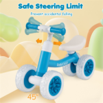 4 Wheel Kids Balance Bike with Light Up Wheels, 3 Level Adjustable Height Toddler Push Bike , No Pedal Gliding Bike with Safety Steering Limit - Blue - Image 6