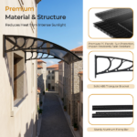 Awning for Door Entrance with Drainage Sink, 40x40 Inch Window Canopy Exterior, UV Rain Snow Protection for House Porch Patio Deck, Black Bracket & Brown Board - Image 5