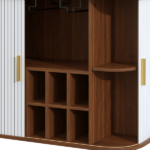 39" Fluted Liquor & Coffee Bar Cabinet with 6 Wine Racks and 3 Glass Holders, Mid-Century Modern Bar Cabinet with A Large Storage Drawer ,4 Hidden Storage Space on the Side , White - Image 23