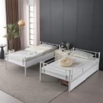 Same Code 71558202 Twin Over Twin Convertible Bunk Bed with 2 Storage Drawers, Metal Bunk Bed Can be Divided Into Two Daybeds, White - Image 15