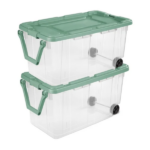 Extra-Large Wheeled Rugged Storage Bin, 160 Quart Durable Clear Storage Container with Latching Lid and Pull Handle, Green, 2 Pack (Shipment from Walmart)