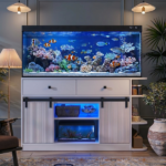 75 Gallon Fish Tank Stand with LED Light &Power Outlets, 55-75 Gallon Aquarium Stand with Sliding Fluted Doors, 2 Large Cabinet and Storage Shelves, Cabinet for 2 Fish Tank Accessories Storage,1200 LB - Image 6