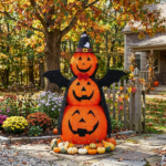 5ft Orange 3-Tier Retractable Fabric Pumpkin Halloween Light Decor with Cape & Wings, 130 Warm White LED String Lights, 4.5V 3.6W - Image 12