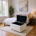 Beige Linen-Textured Storage Ottoman with Rubber Feet – 63×43×43cm Bench for Entryway, Bedroom or Living Room - Image 4
