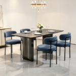 All-in-One Gray 4-Piece Modern Round Upholstered Kitchen Chairs, Curved Backrest, Soft Thick Cushion Dining Set Only chairs - Image 5