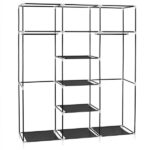 69" Portable Clothes Closet Non-Woven Fabric Wardrobe Double Rod Storage Organizer Black - Image 3