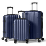 ABS Trolley Case 20in 24in 28in 3PCS Suitcase Set Vertical Striped Frosted Case Suitcase Navy Blue - Image 25