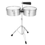 Percussion 13" & 14" Timbales Drum Set with Stand and Cowbell Silver - Image 7