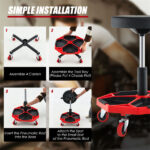 Red Heavy-Duty Adjustable Height Rolling Stool With Tool Tray Storage 330 LBS Capacity - Image 8