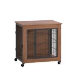 27.2" Dog Crate Furniture with Wheels for Small Dogs, Heavy Duty Dog Kennel Indoor with 2 Doors, Wooden Pet Cage End Table, Double-Doors Sturdy Metal Dog Cage for Anxiety Dog - Image 10