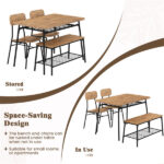 Brown+Black 4-Piece Dining Table Set with Bench & 2 Chairs, Space-Saving Tuck-under Design - Image 5