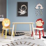 Kids Table and 2 Chairs Set, 3 Pieces Toddler Table and Chair Set, Wooden Activity Play Table Set (Lion&Monkey)-Does not support self pick up - Image 3