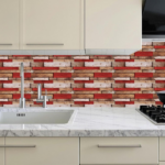12-Piece Set of Retro Red Shaped Wood-Grain Self-Adhesive Wallpaper (PVC, Waterproof, Oil-Resistant, Removable Without Leaving Residue) – Country Style for Kitchen and Bathroom; Can Be Cut to Size for Wall Decoration - Image 4