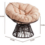 38" Ergonomic Swivel Wicker Papasan Chair with Thick Tufted Cushions, 360 Degree Rotatable Chairs for Living Room Bedroom Reading Room, Beige Cushion - Image 2