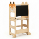 3-in-1 Convertible Toddler Learning Tower Step Stool with Chalkboard, Poplar Wood Flip Design Weaning Table Stool Set Anti-Tip Safety Guardrail 110 LBS Load for Kids 18+ Months Fox Pattern - Image 4