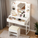 Pink particleboard with a melamine finish, a 2-drawer, 4-shelf dressing table set with 10 three-tone light bulbs, a power strip, and a grille. - Image 12