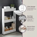 3-Tier Rolling Cart for Kitchens and Laundry Rooms (White) - Image 2