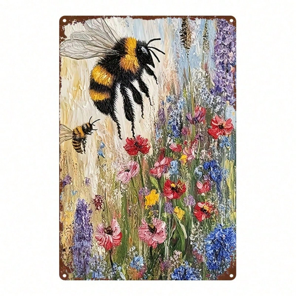 CIFbuy 1PC Rustic Bee Wildflowers Metal Sign 8x12 Inch" Vintage Farmhouse Wall Art Waterproof Decorative Plaque, Waterproof Decorative Plaque, Home Garden Hanging Or 8x12 InikTok, 8x12 InikTok, t Self-pickup Logiopics