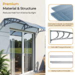 Awning for Door Entrance Window, 38x120 Inch Window Canopy Exterior, UV Rain Snow Protection for House Porch Patio Deck, Gray Bracket & Gray Blue Board - Image 4