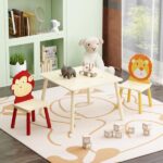 Kids Table and 2 Chairs Set, 3 Pieces Toddler Table and Chair Set, Wooden Activity Play Table Set (Lion&Monkey)-Does not support self pick up - Image 21