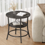 2-Tier Round Side Table Space-Saving End Table for Small Living Room & Bedroom Wood Grain Gray - Image 6