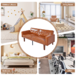 Modern PU Leather Futon Sofa with Tufted Backrest, Adjustable Reclining Couch with Wood & Metal Legs, Mid-Century Style Sofa for Living Room - Image 9