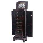 Jewelry Armoire with Mirror, 8 Drawers & 16 Necklace Hooks, 2 Side Swing Doors(Brown) - Image 5