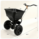 Black Heavy-Duty Walk-Behind Broadcast Lawn Spreader, 66 Lbs Capacity Adjustable Flow Control, Pneumatic Rubber Wheel Push Spreaders for Grass Seed Fertilizer Snow Salt - Image 7