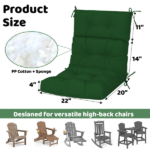 High Back Chair Cushions Set of 2, Waterproof Outdoor Rocking Chair Cushion with Ties, Rocking Chair Cushion for Outdoor Patio, Garden Porch - Image 3