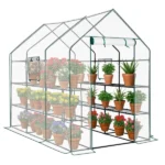 Large Walk-In Greenhouse with PE Cover, 12-Shelf Indoor Outdoor Garden Plant Shelves, Roll-Up Door & Side Windows, 56"x85"x77" (Shipment from Walmart)