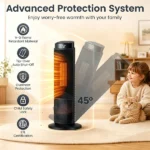Black 1500W PTC Portable Fireplace Space Heater, Quiet 35dB Electric Heater with Tip-Over Overheat Protection Child Lock for Bedroom Living Room - Image 10