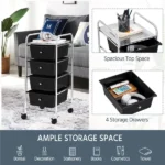 Rolling Trolley Storage Cart Bin with 4 Plastic Drawers on Wheels, Black - Image 5