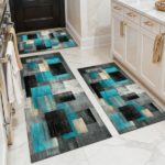 Three-piece kitchen rug set, non-slip and washable, abstract pattern kitchen hallway rug, soft and comfortable, suitable for sinks, floors, entrances, hallways and bathrooms.