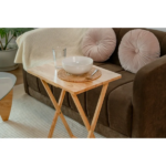 5-Piece Rubberwood Folding TV Tray Table Set of 4 with Storage Rack, Natural - Image 6